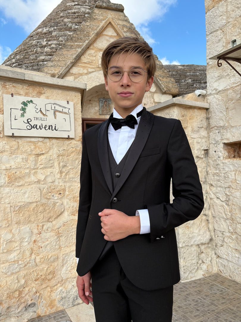 Completo Comunione Bimbo Nero con Pioggia di Strass