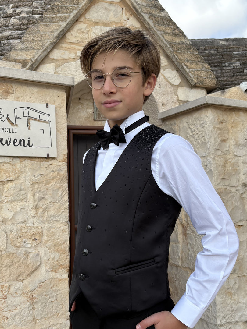 Completo Comunione Bimbo Nero con Pioggia di Strass