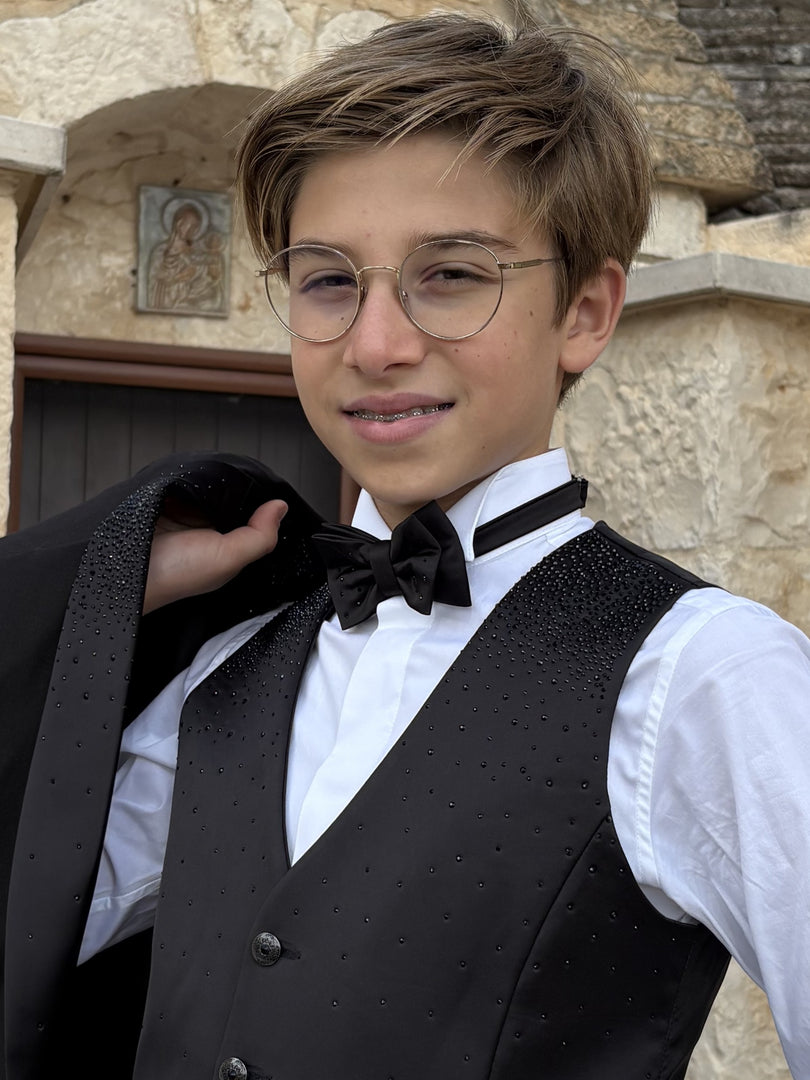 Completo Comunione Bimbo Nero con Pioggia di Strass