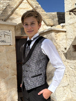 Carica l'immagine nel visualizzatore Galleria, Completo Bimbo Nero con Gilet Damascato Nero e Argento Laminato