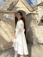 Carica l'immagine nel visualizzatore Galleria, Abito Comunione in Mikado Bianco con Giacchino in Pizzo Macramè