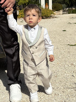 Carica l'immagine nel visualizzatore Galleria, Set Bimbo Gilet Doppio Petto e Pantalone Tortora con Raso Verde Salvia