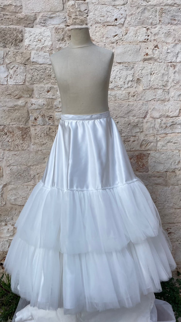 Abito Comunione 2 in 1 in Pizzo Macramè e Mikado con Sottogonna Staccabile